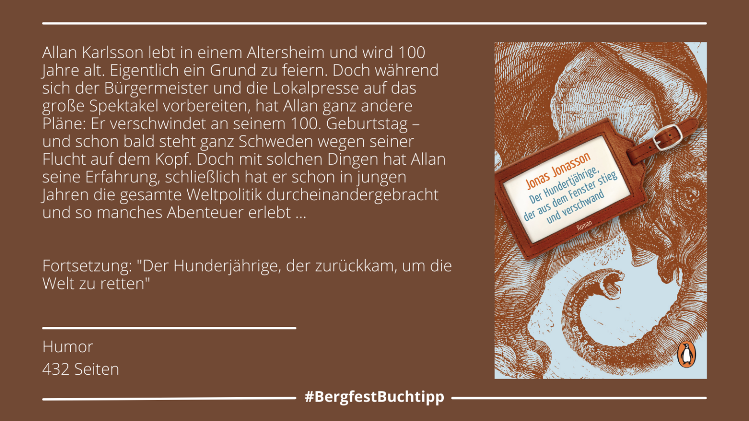 Woche 21: "Der Hundertjährige, der aus dem Fenster stieg und verschwand" von Jonas Jonasson