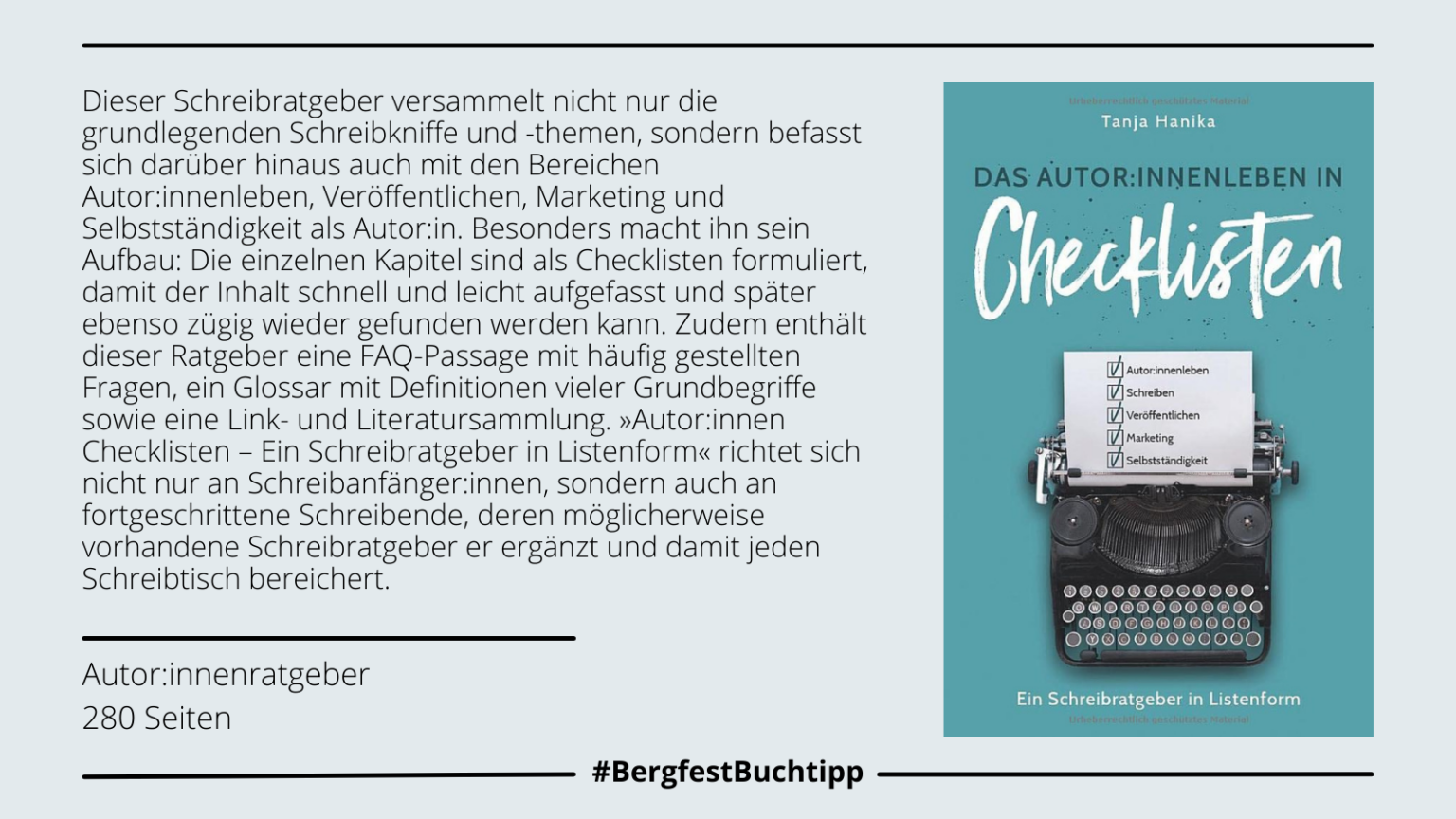 Woche 31: "Das Autor:innenleben in Checklisten" von Tanja Hanika