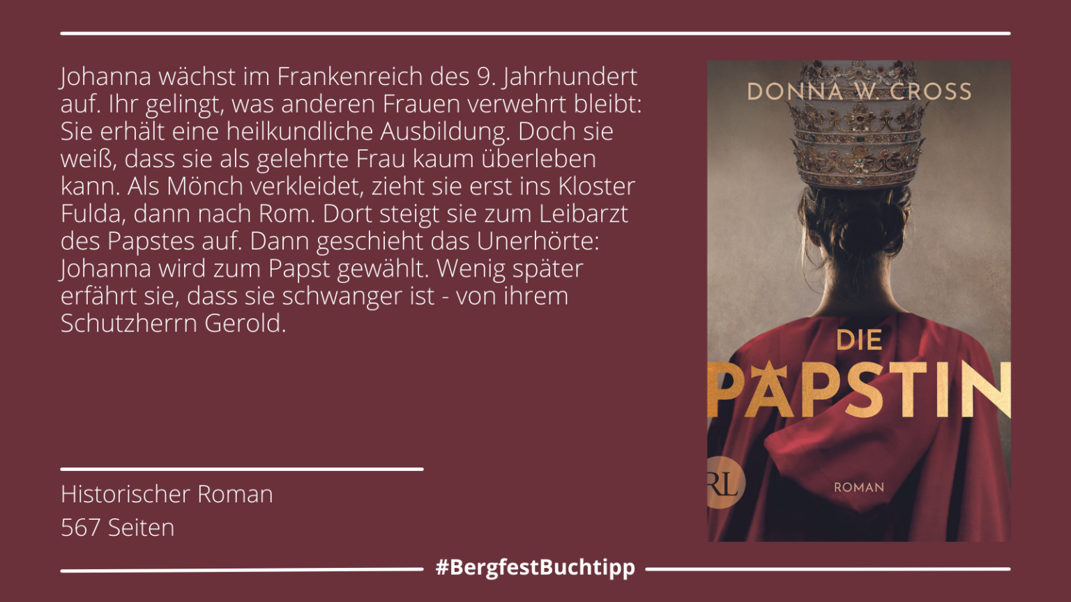 Woche 33: "Die Päpstin" von Donna W. Cross