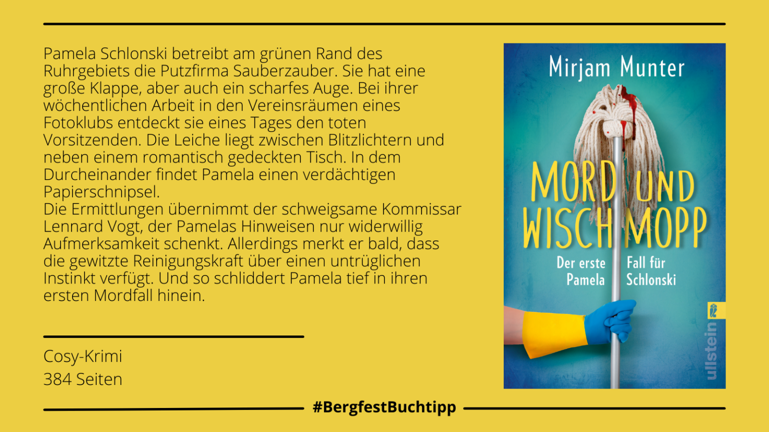 Woche 39: "Mord und Wischmopp - der erste Fall für Pamela Schlonski" von Mirjam Munter